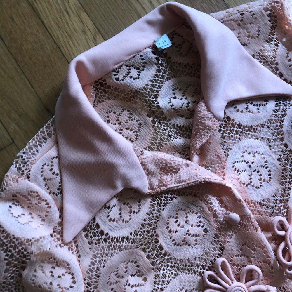 60s Vintage Peach Floral Duster Jacket - Picture 8 of 10